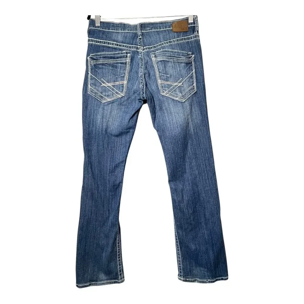 BKE Buckle Carter Men Jeans Straight 31R Distressed Denim Thick Stitch Stretch